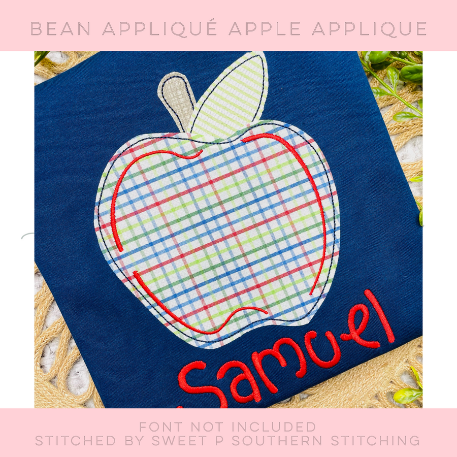 Apple Apples Apple Picking Back to School Kindergarten Teacher Bean Applique Vintage Quick Stitch Applique Machine Embroidery Design