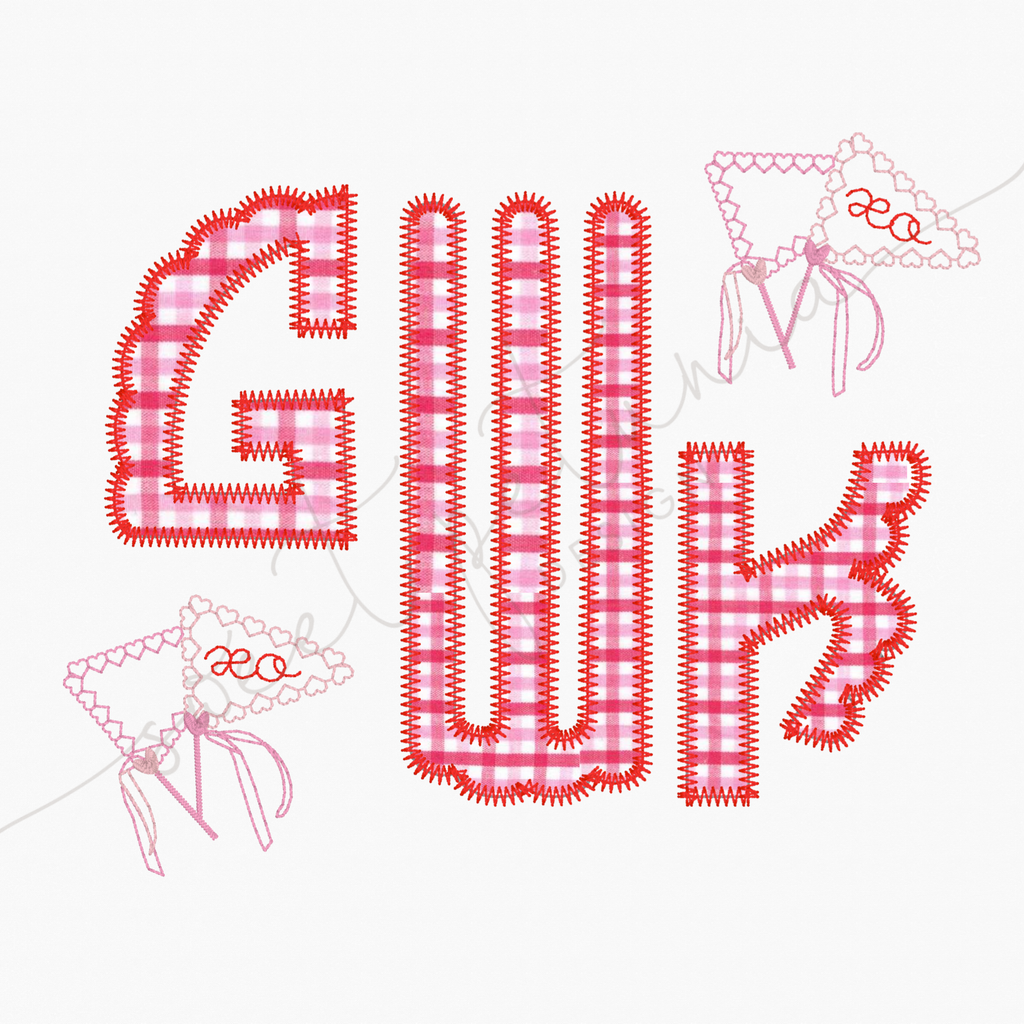 Valentine Pennant Monogram Applique Girls Tee